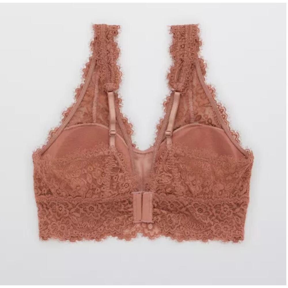 Aerie Size XL Eyelash Lace Lightly Padded Plunge Bralette Dusty Pink - Picture 10 of 10